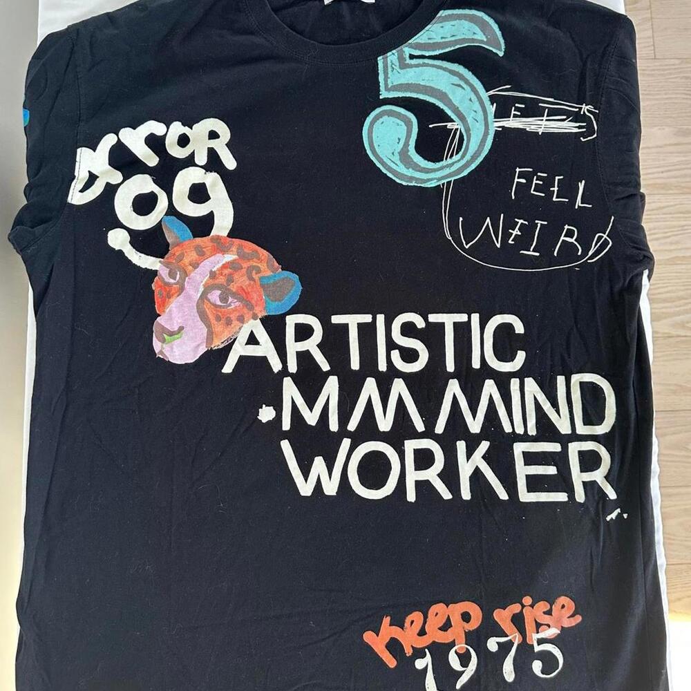 ZARA Men Artistic Mind Worker Black Graphic Tee  100% Cotton - Large